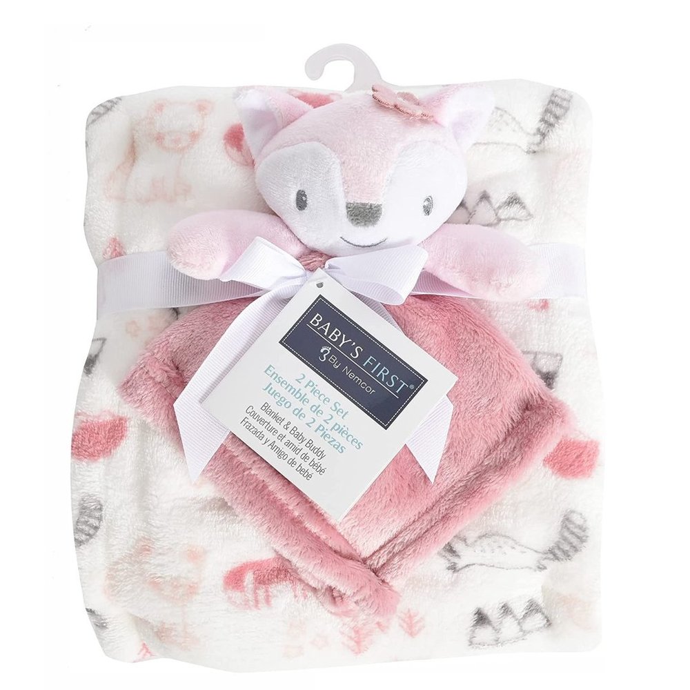 Plush Pink Girl Fox Security Blanket 2 Piece Set Babys First by Nemcor Lovey NWT